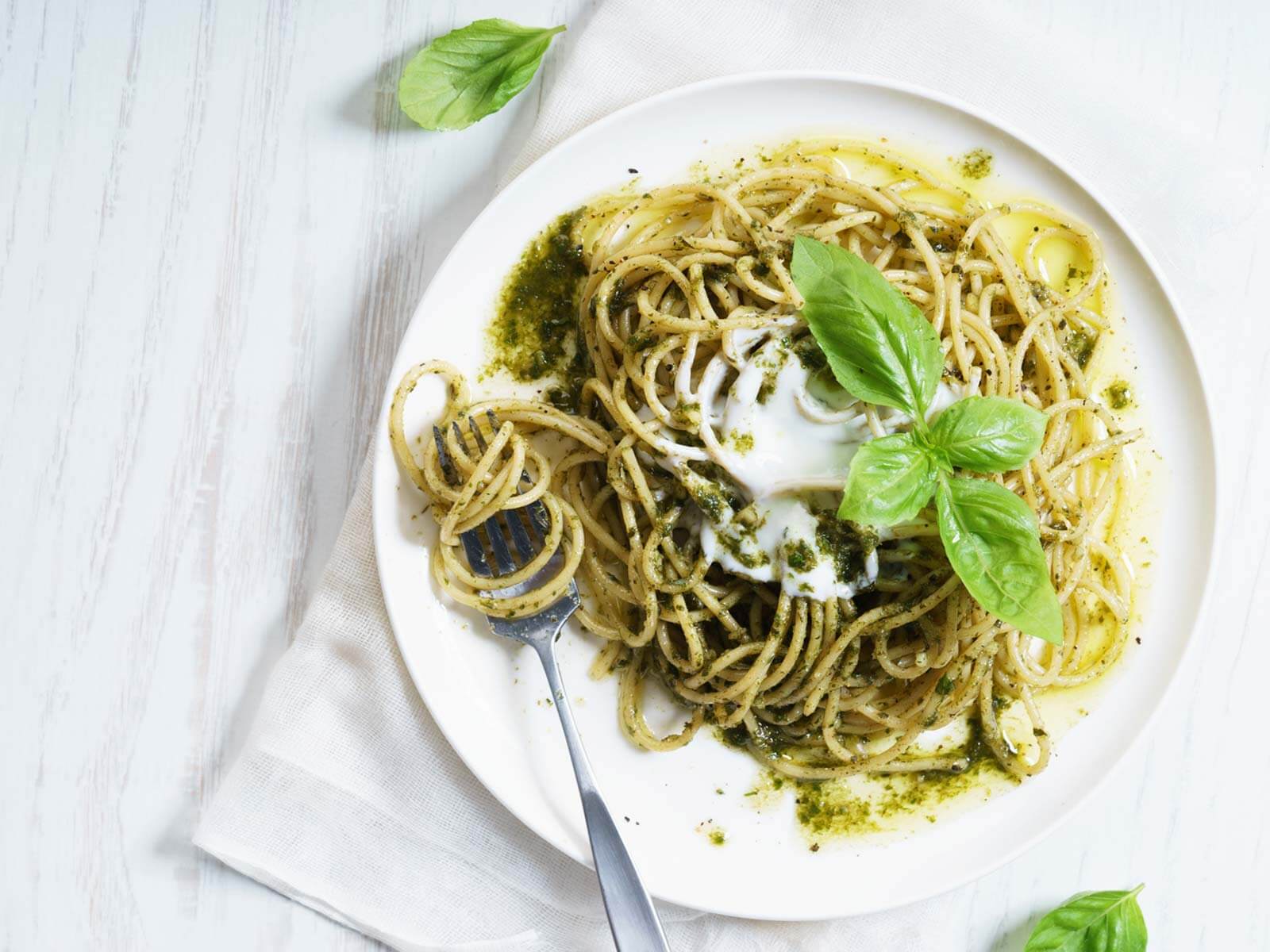 Nudelrezept von Tress: Spaghetti in Basilikum-Rahm-Soße